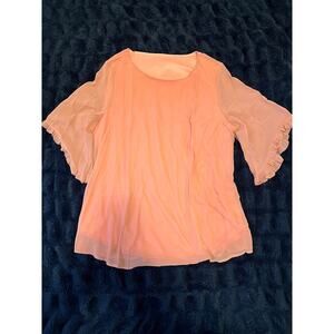 Womens XXL Peach Sheer Blouse Ruffle Sleeve Flowy Lined Top NWOT Lightweight
